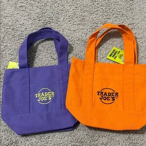Lot of 2 Trader Joe’s Mini Tote Bags Purple Orange